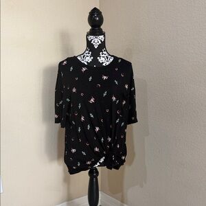 NOBO Black Short Sleeve Top with Pattern